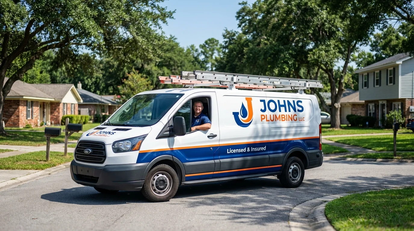 Johns Plumbing LLC service van in Newmarket, NH