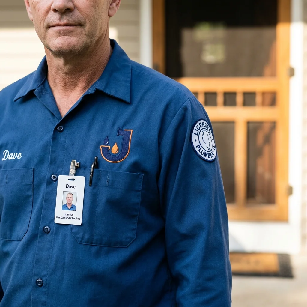 Licensed plumber showing ID badge in Newmarket, NH