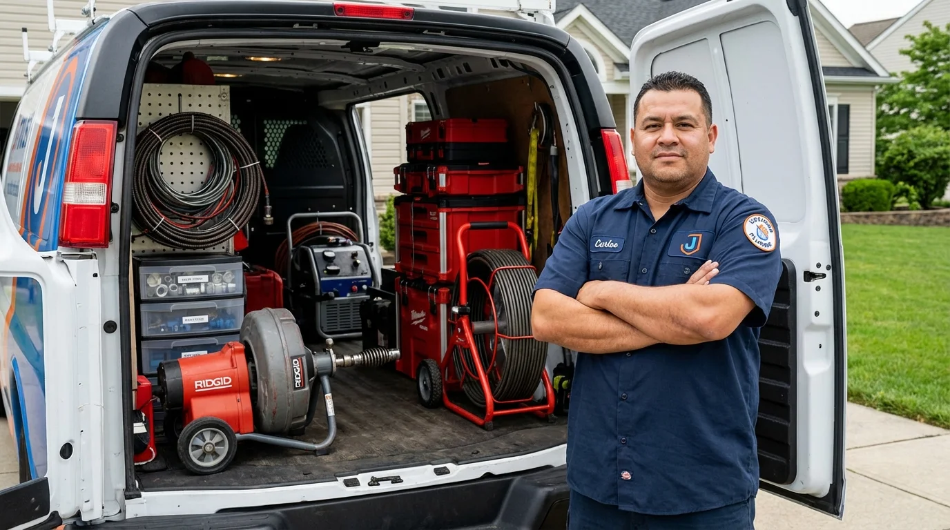 Professional drain cleaning equipment and Johns Plumbing LLC plumber in Newmarket