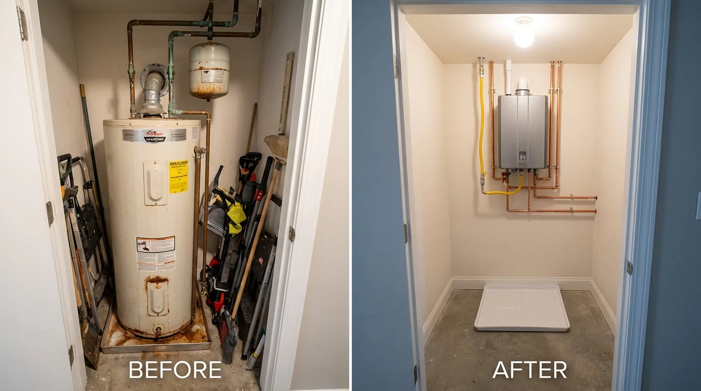 Tank water heater versus wall-mounted tankless unit comparison for Newmarket, NH homeowners